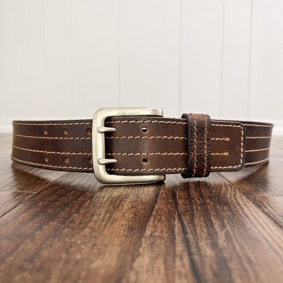 Aeropostale VTG Y2K Double Prong Leather Belt Distressed Rugged Size Large Brown - Picture 1 of 16